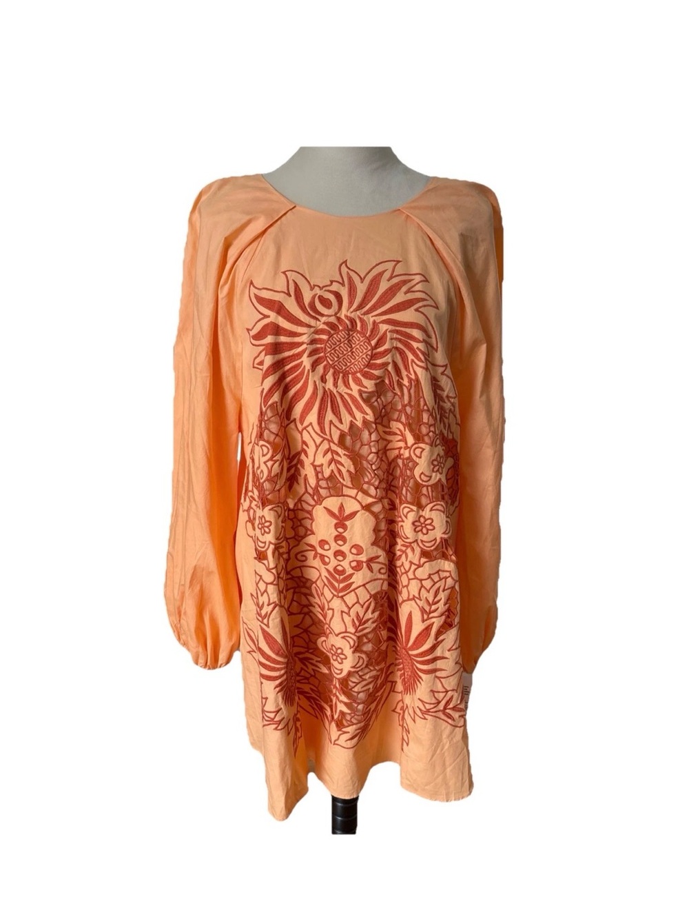 ASOS Peach Long-Sleeve Floral Embroidered Dress/Tunic NWT